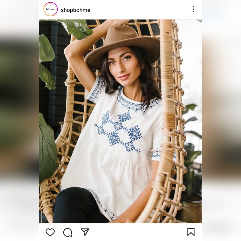 Dark blue embroidered top